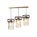 "Driehanglamp met glazen kappen en messing accenten"