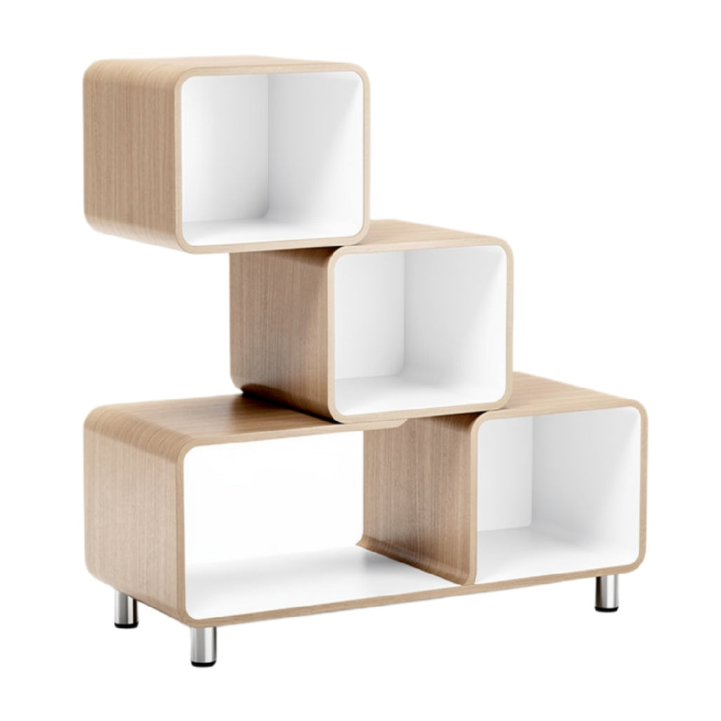 Modulair Houten Boekenkast met Wit Interieur en Minimalistisch Ontwerp
