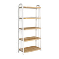 "Moderne houten boekenplank met witte metalen structuur - 5 niveaus"
