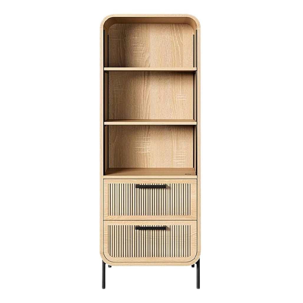 **Moderne Houten Boekenkast met Lades en Open Planken**