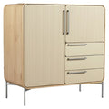 Stijlvolle Kast met Ribbelpanelen en Metallic Handgrepen