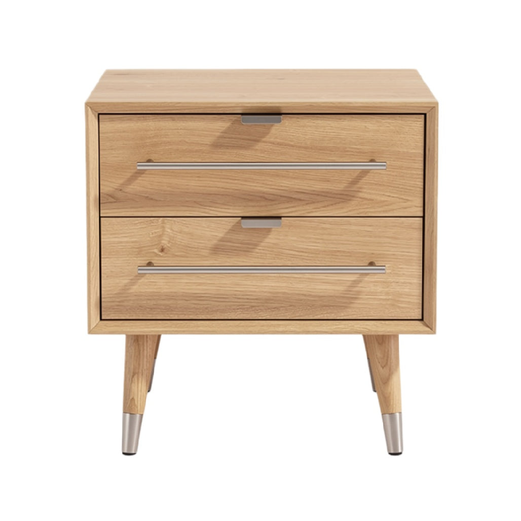"Moderne Nachtkast met Houten Afwerking en Aluminium Grepen"
