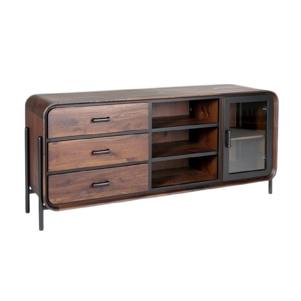 Afgedekte Houten Dressoir met Glazen Deur en Lades