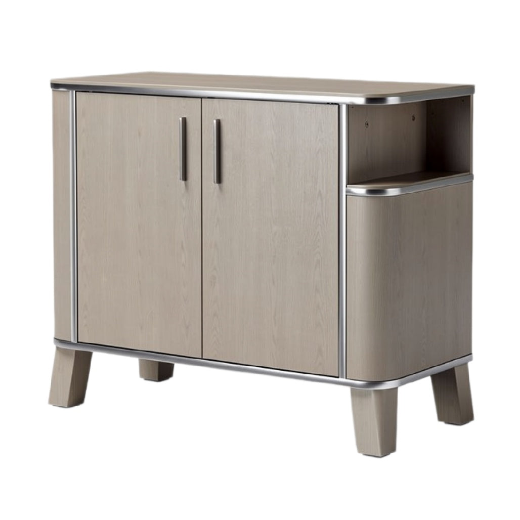 Moderne Houten Dressoir met Open Vakken en Metaalrand